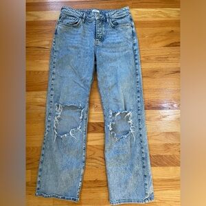 Forever 21 Women's Blue Denim High Rise Ripped Distressed Button Fly Jeans S 27